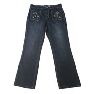 PILCRO 30 Tall Embroidered Patch Pocket Boot Cut Jeans US 10 Dark Wash